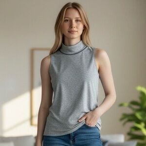 Athleta Grey Heathered Mock Neck Sleeveless Top